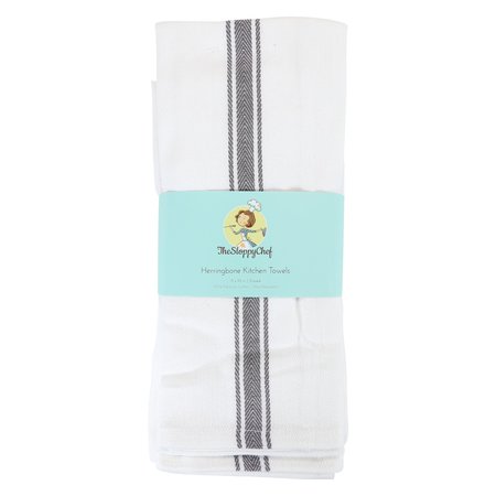 MONARCH Herringbone Tea Towels  Grey Stripe, 12PK SC-HTSG-24